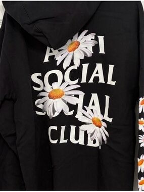 Anti Social Social Club Black Hoodie with White Daisy Prints